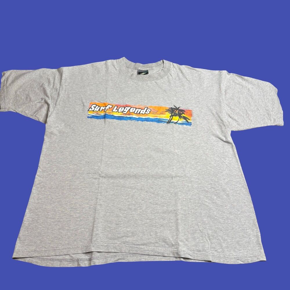 Fun Tees Mens XL Surf Legends Graphic T Shirt Beach Surf Ocean Gray Y2K